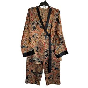 Josie Paisley Lounge Set Women Lg 2 Piece Kimono Wrap Top Pant Boho Flowy